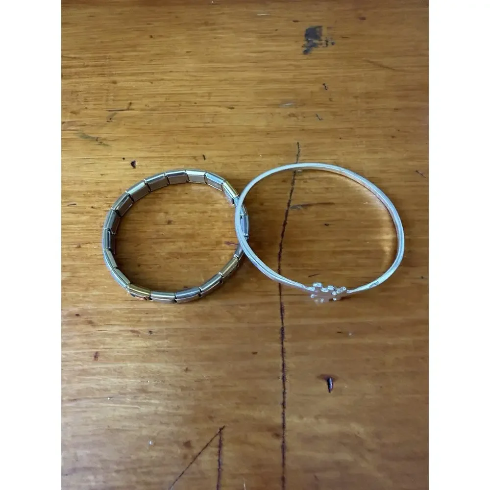 Silver Tone Bracelet Bundle Modern Cuff Cable Stretch Bangle Layering Lot